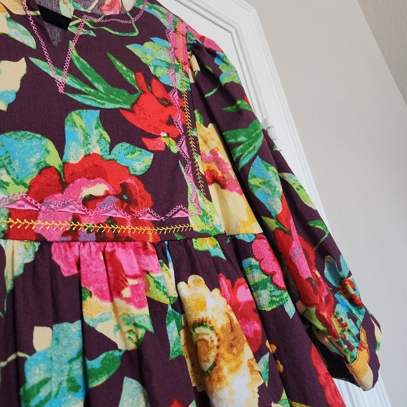 Boutique Purple Floral Embroidered Multicolor Women's Puff Sleeve Top XL - Picture 5 of 13